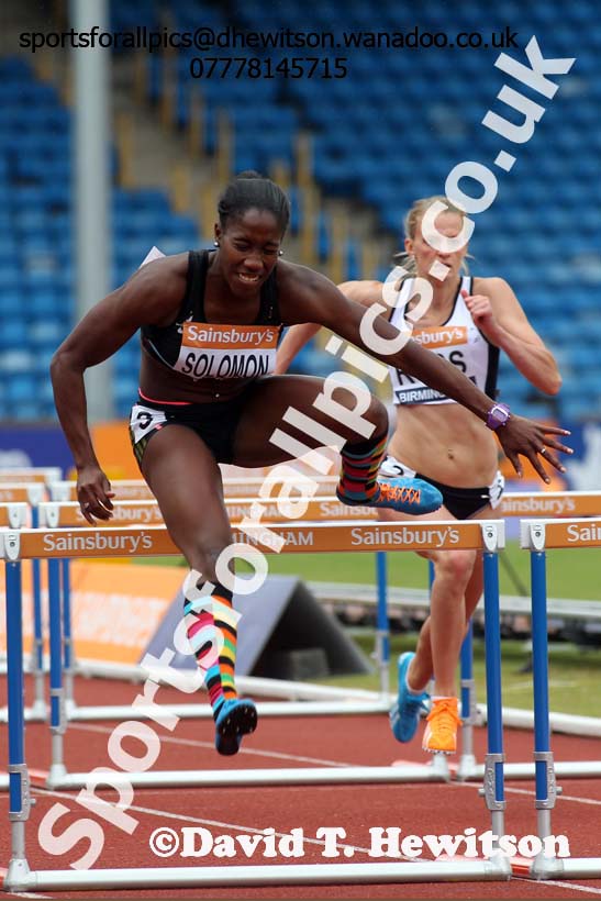Serita Solomon (Blackheath) 100 metres hurdles, 2014 Sainsbury's British Championships. Photo: David T. Hewitson/Sports for All Pics